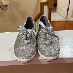 Kate Spade Glittery Silver Sneakers with Satin Laces